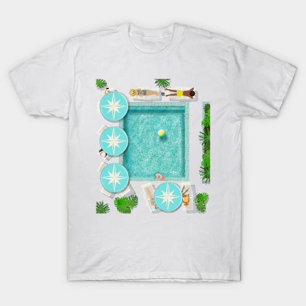 Aqua Mod Motel Pool T-Shirt by jenblove